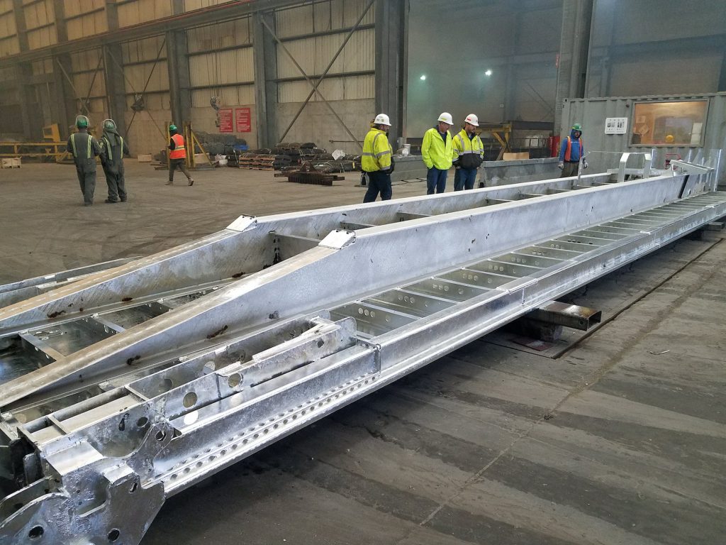 The trailer bed, post-dip, all shiny and galvanized. 